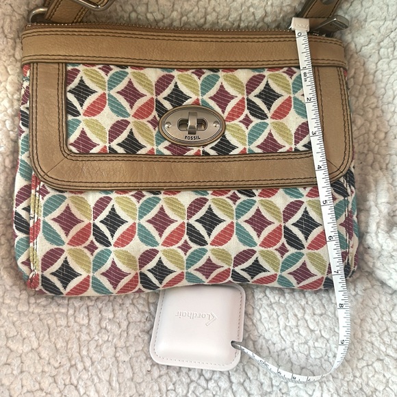 Fossil Multicolor Geometric Diamond Print Fabric Leather Small Crossbody Purse - Picture 4 of 8